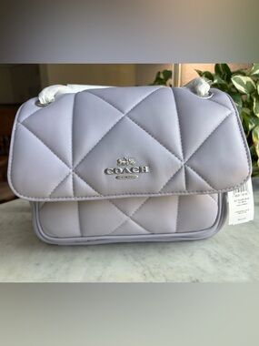 Coach Quilted Shoulder Bag in Lavender Purple with Silver Hardware